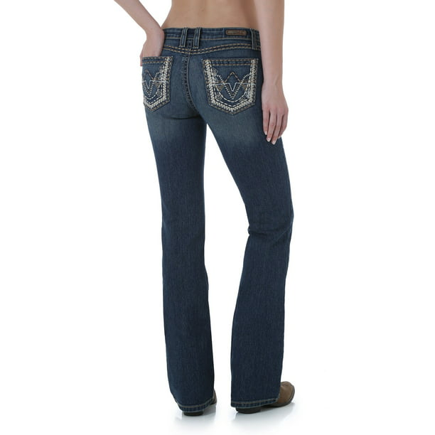 Wrangler Womens Rock 47 Above The Hip Mid Rise Boot Cut Blue Jeans -  