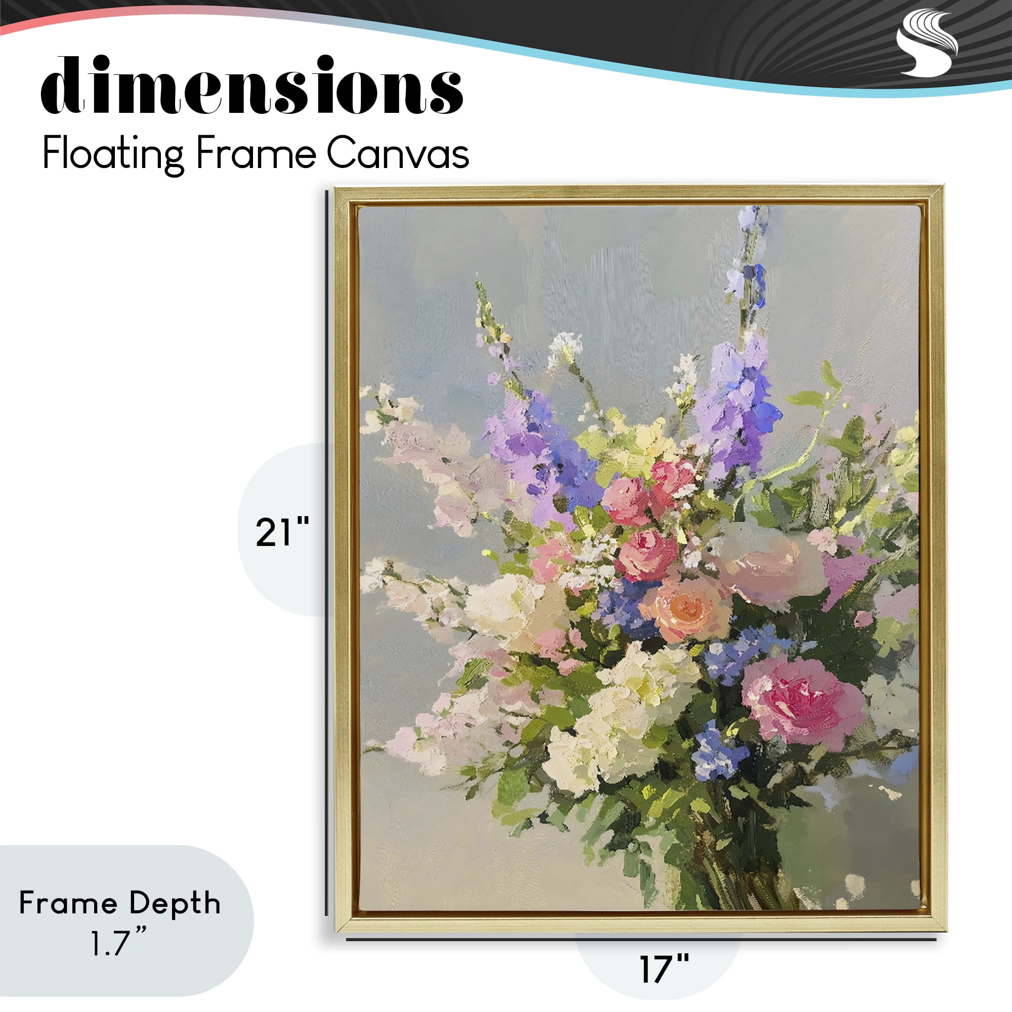 Stupell Industries Romantic Pastel Garden Bouquet Gold Framed Floater Canvas Wall Art, design by The Prints Vibe
