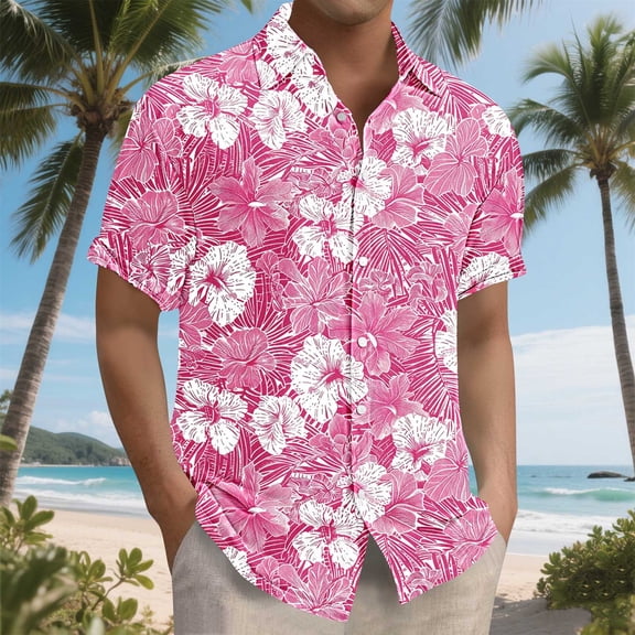 Cllios Mens Hawaiian Shirt Summer Floral Graphic Aloha Tops Vacation Cuban Collared Short Sleeve T-shirts Oversized Button Down Bowling Shirts S-5XL