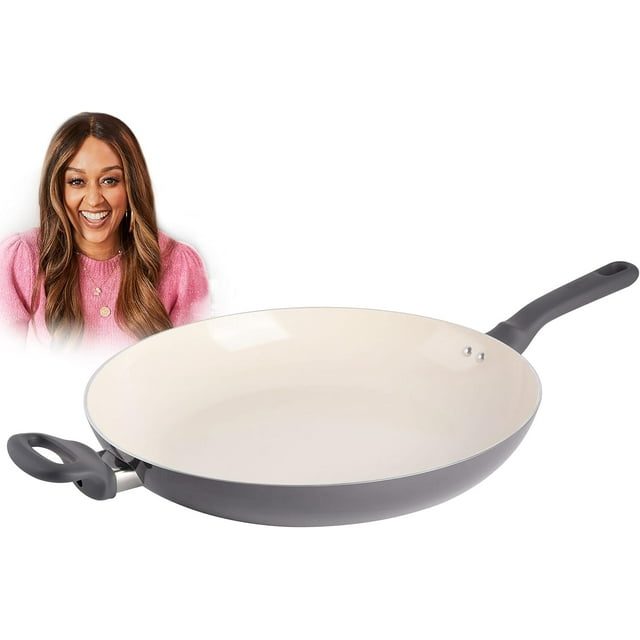 Spice by Tia Mowry 14 Inch Nontoxic Nonstick Ceramic Interior Large Aluminum Fry Pan - Grey (106952.01R)