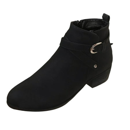

OJSFQUFP Non Slip Shoes for Women Fashionable Retro Mid Calf Thick Heel Suede Women s Ankle Boots Work Shoes Women Business Casual Womens Ankle Boots Black 42