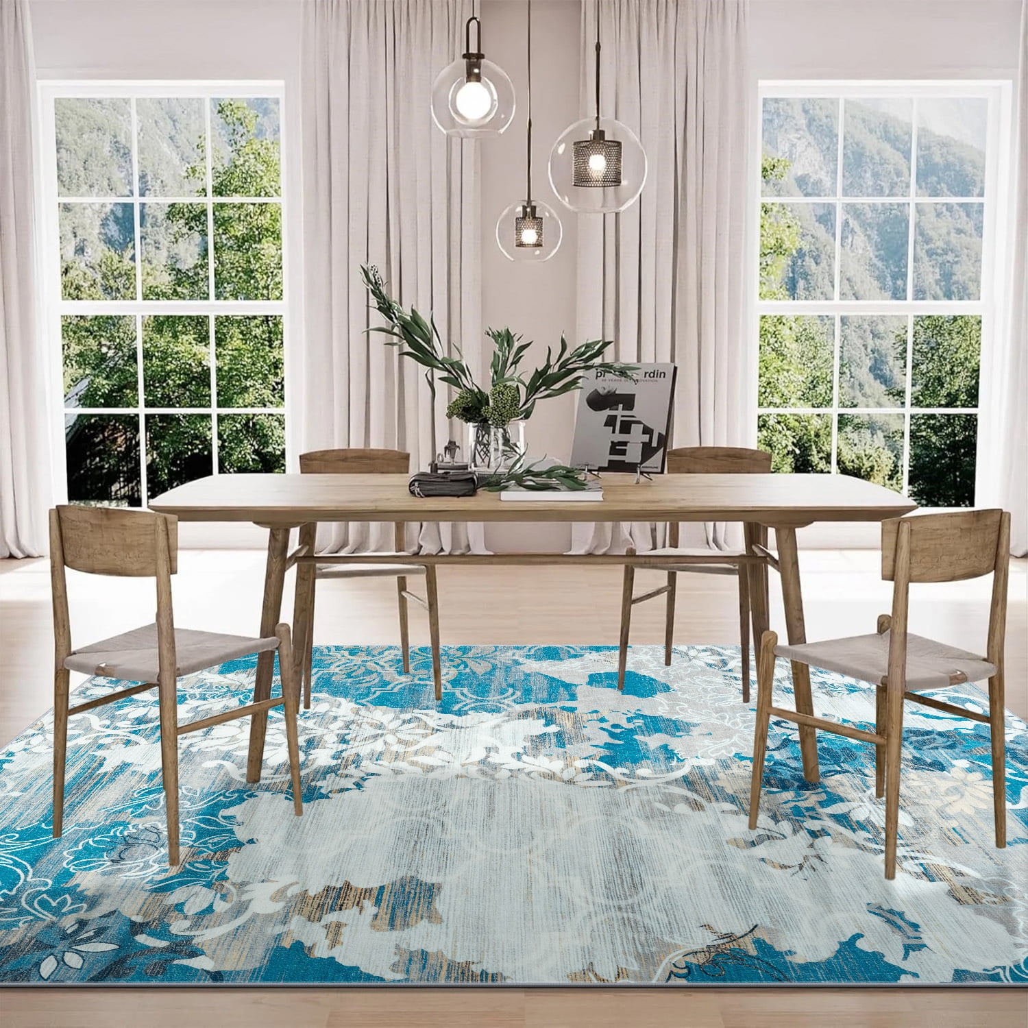 Wondo Modern Abstract Area Rugs 8x10, Large Washable Rugs for Living Room Soft Rugs for Bedroom, Blue