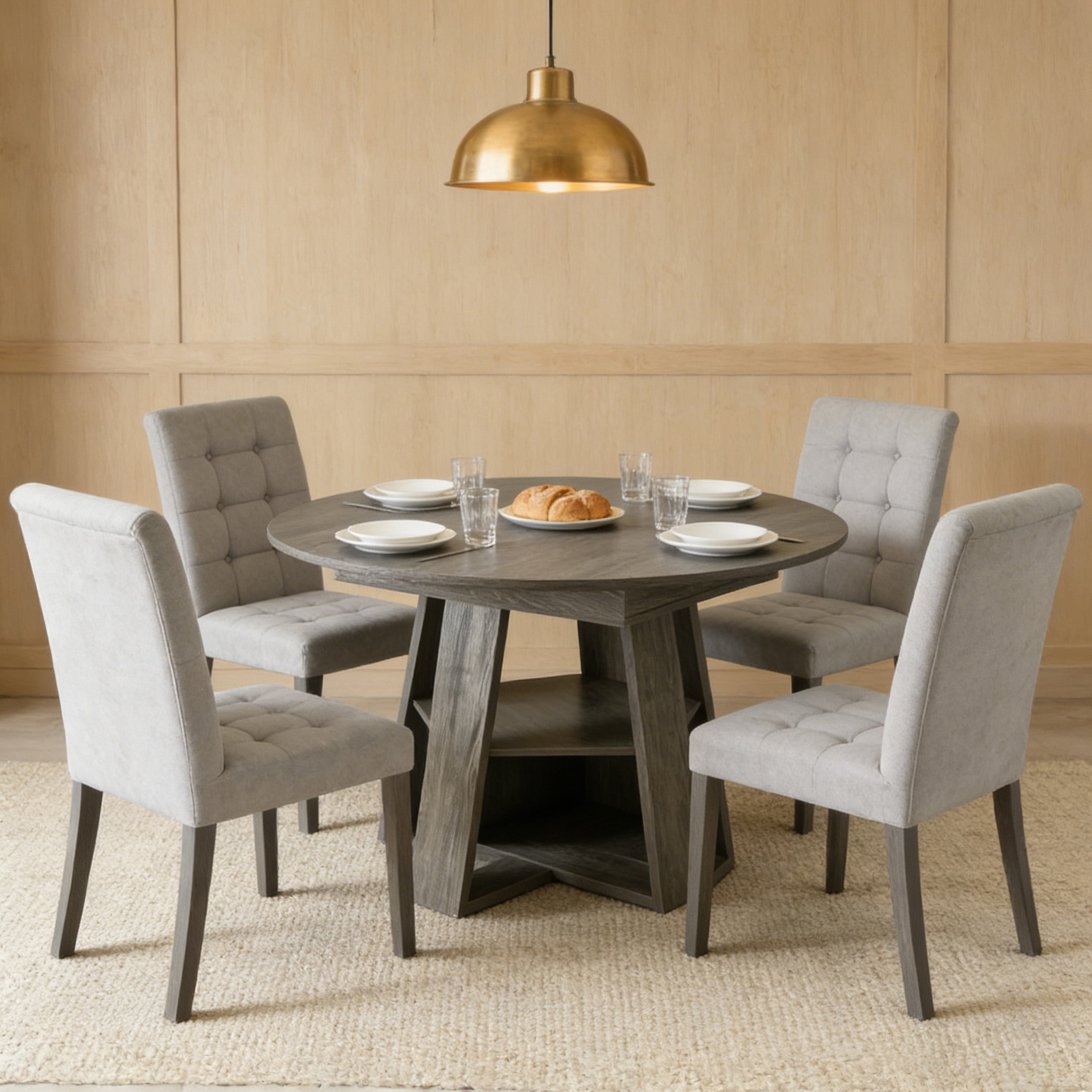 Noble House 43.3 - 59 Inch Extendable Round Dining Table with Storage Shelf, Natural