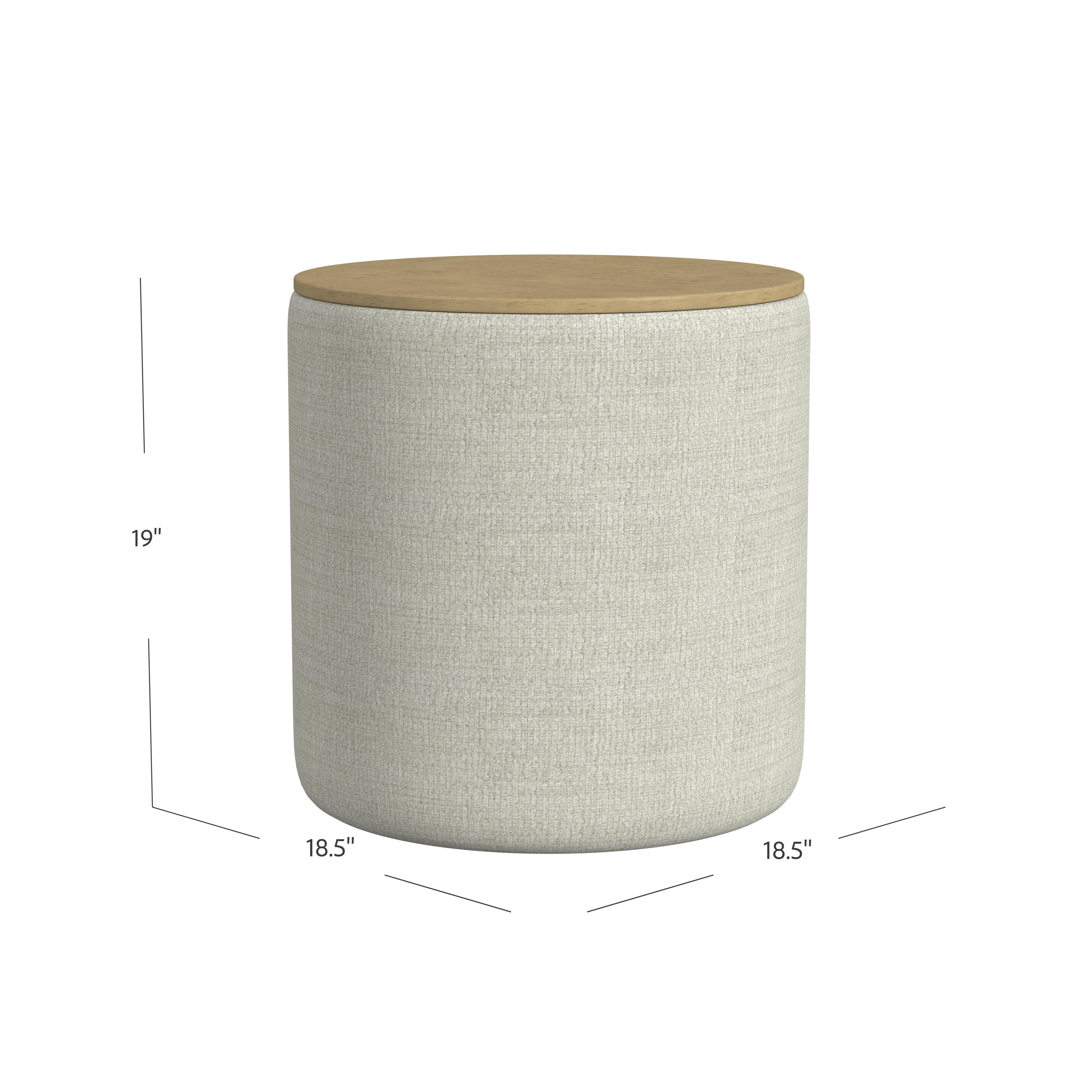 Storage Small Round Storage Ottoman with Wood Lift-Top Lid, Light Gray/Natural