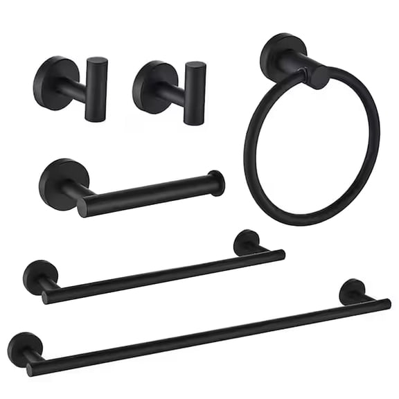 6-Piece Bathroom Hardware Set, Stainless Steel Towel Bar, Towel Ring, Toilet Paper Holder & Wall Hooks, Wall Mounted Bath Accessories for Modern & Farmhouse Bathrooms