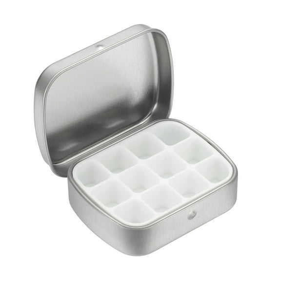 12 Wells Mini Paint Tin Box, Mini Travel Empty Watercolor Tin Palette Box Portable Metal Paint Storage for Gouache Acrylic Oil Paint, Silver