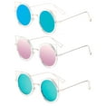 thumbnail image 2 of 3 Pack Metal Plastic Dual Round Rims Cat Ear Fashion Sunglasses for Women, Flat Lens , Green, Pink & Yellow, 2 of 2
