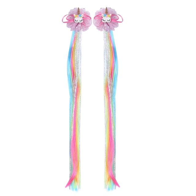 2Pcs Forme de Licorne Maille Cheveux Pinces Dégradé Coloré Faux Cheveux Gland Barrette Enfants Coiffe