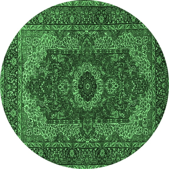 Ahgly Company Indoor Round Medallion Emerald Green Traditional Area Rugs, 5' Round
