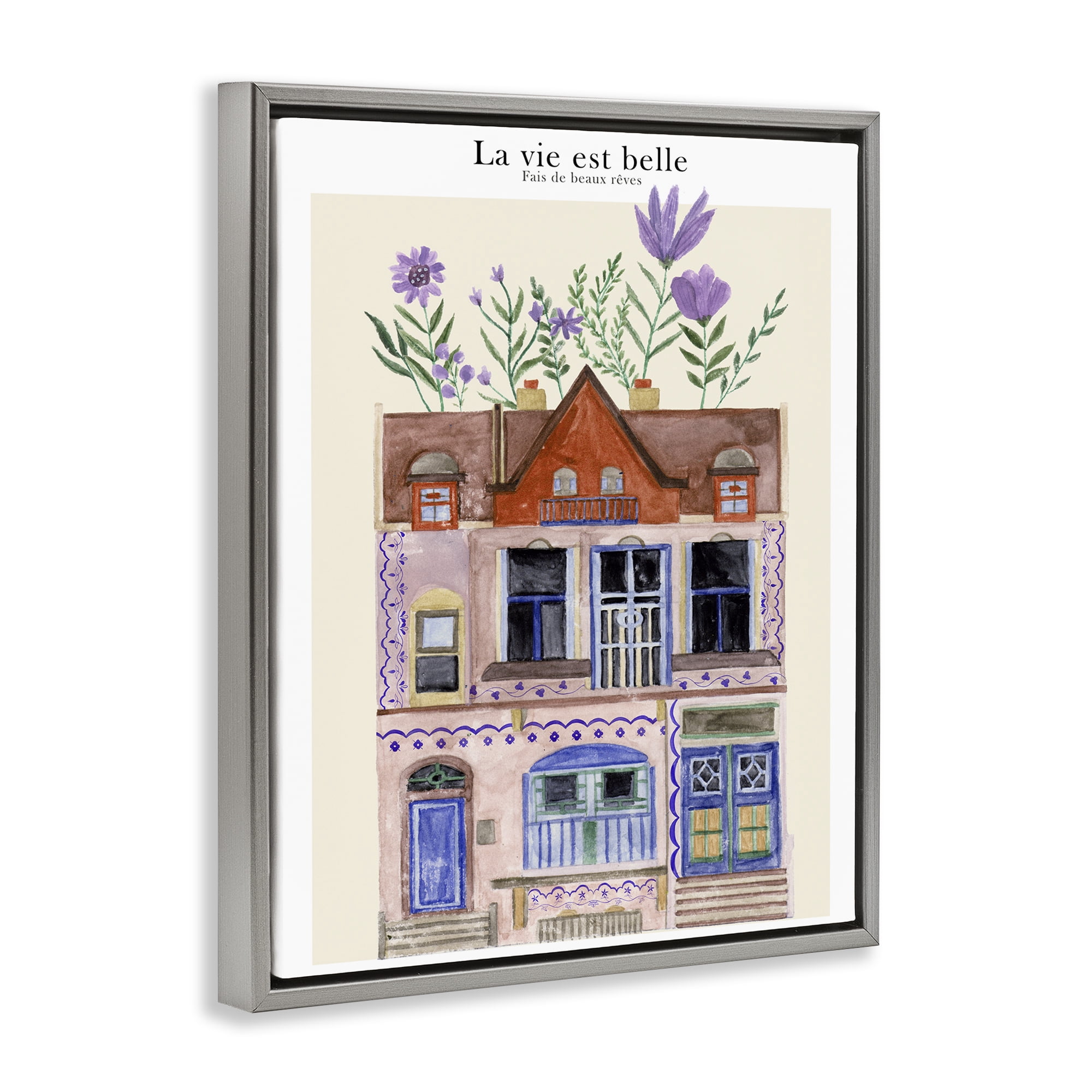 Stupell Industries Blooming City Building Buildings & Architecture Painting Gray Floater Framed Canvas Art Print Wall Art, 17 x 21