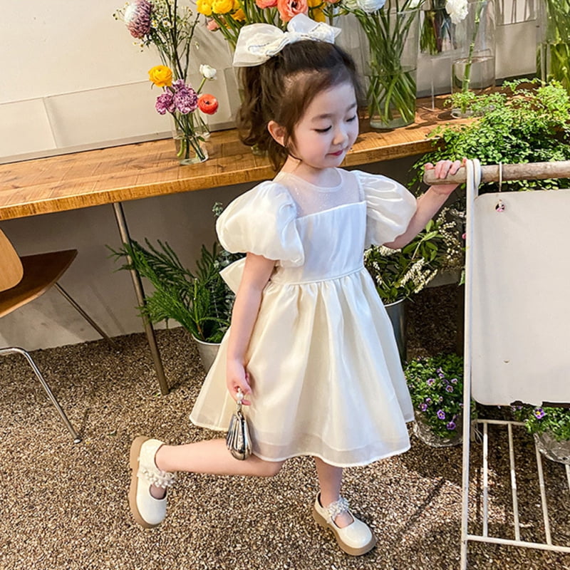 Toddler Girl Bowknot Design Gradient Color Mesh Puff-sleeve Dress