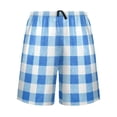 thumbnail image 2 of Men's Pajama Shorts Bottoms with Pockets Soft Lightweight Lounge Sleep Wear Blue Gingham Checker Pattern, 2 of 6