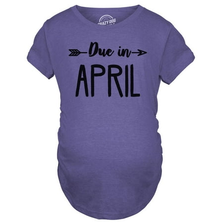 

Maternity Due In April Pregnancy Tshirt Cute Adorable Baby Announcement Tee (Heather Purple) - XL