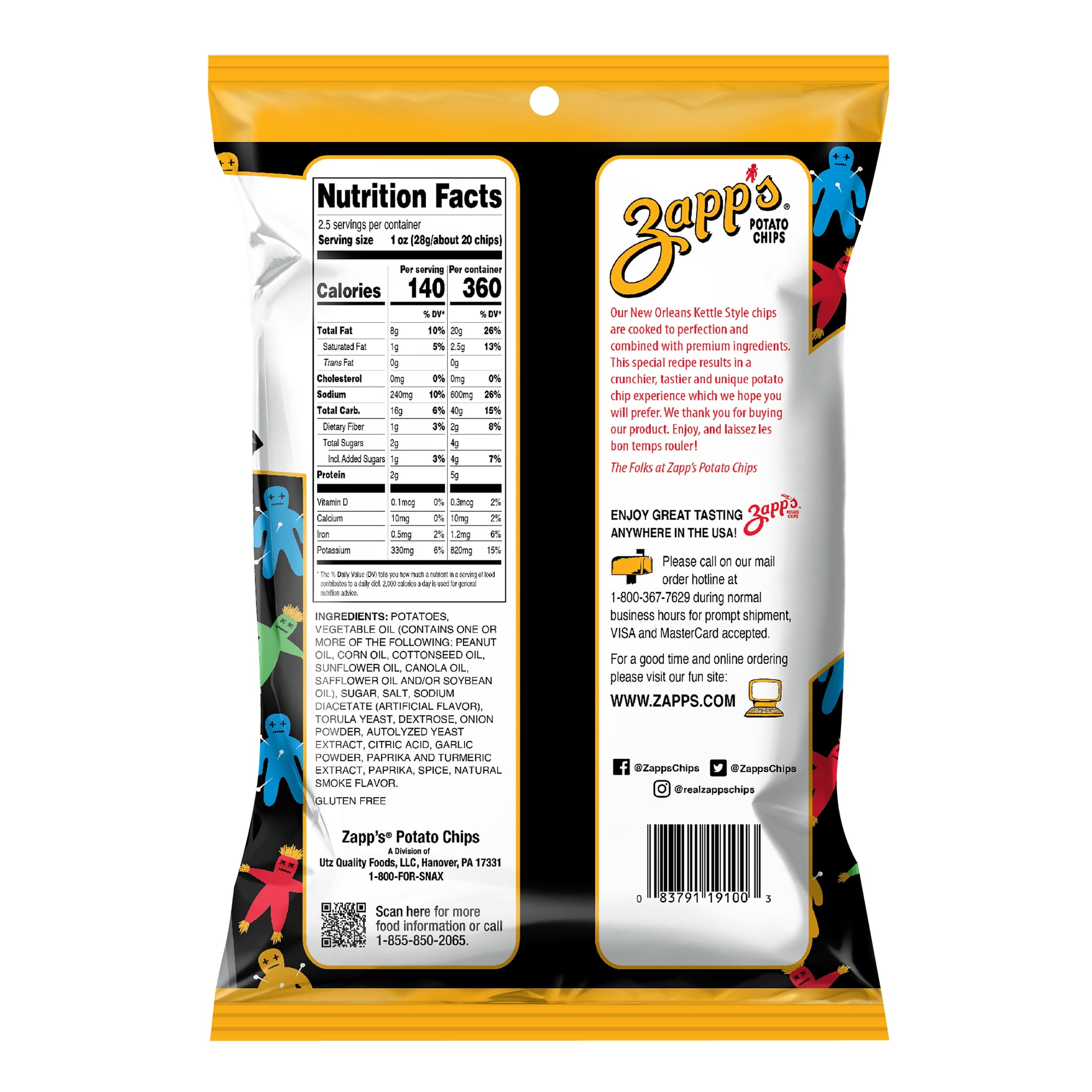 Zapp's Voodoo New Orleans Kettle Style Potato Chips, Gluten-Free, 2.5 oz Bag