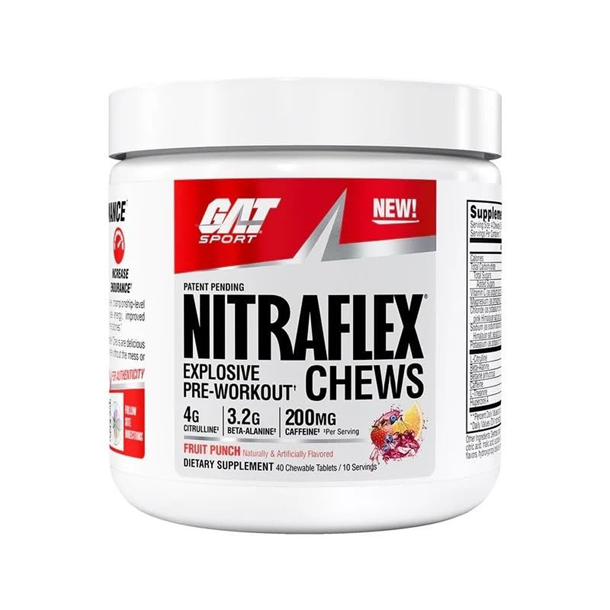 GAT SPORT NITRAFLEX PREWORKOUT CHEWS, Fruit Punch, 40 Tablets