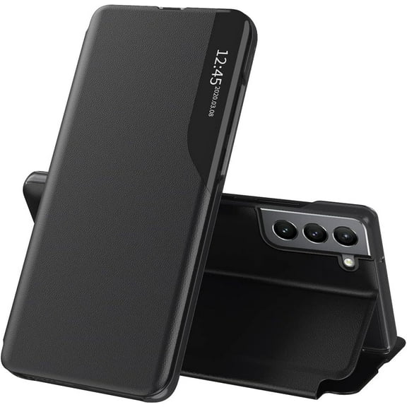 Case for Samsung Galaxy S20 Plus, Galaxy S20 Plus Case Clear View Leather with Kickstand Magnetic Flip Case Women Men Shockproof Protective Cover for Samsung Galaxy S20 Plus,Windows Black