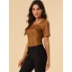 thumbnail image 4 of Blusa de Cuadros con Cuello Cuadrado para Mujer Allegra K Marrón L, 4 of 6