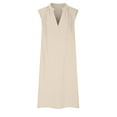 thumbnail image 4 of EGNMCR Robes de Fête pour Femmes Robe Débardeur Décontractée Sans Manches de Printemps/été pour Femmes, Unie, avec Poches, Col Rond, Plissée, en Coton et Lin, 4 of 6