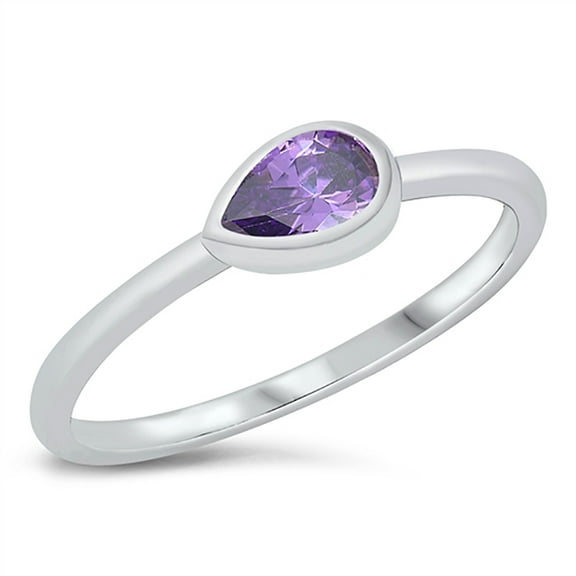 Simulated Amethyst Cubic Zirconia Sideways Teardrop Ring Sterling Silver Size 9