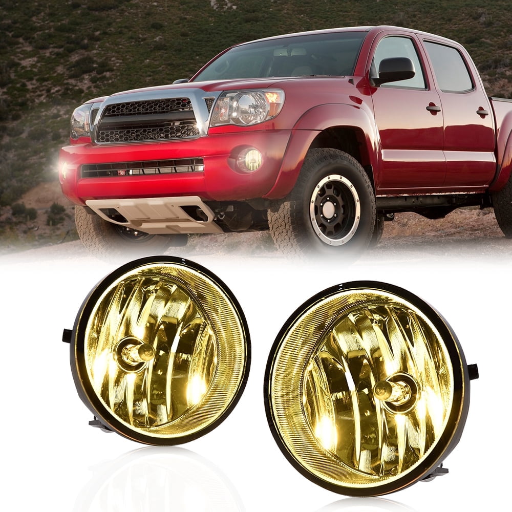 PIT66 Pair Fog Lights Assembly Fit for 2005-2011 Toyota Tacoma/2004-2006 Toyota Solara/2008-2015 Toyota Sequoia/2007-2013 Toyota Tundra Bumper Fog Lamps w/Bulb/Switch Yellow Lens