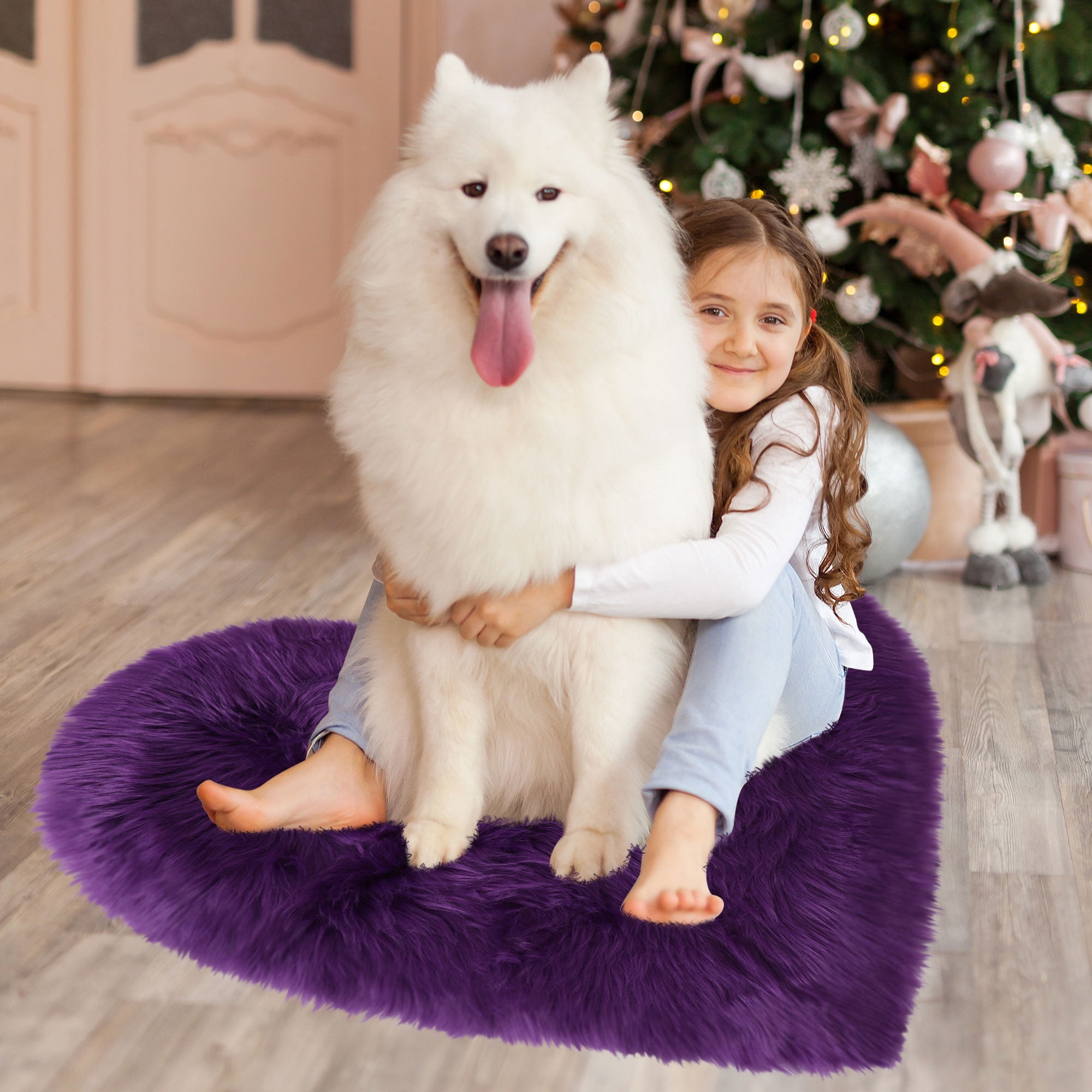 Unique Bargains Heart Shaped Faux Fur Shag Area Rug 2.3Ft x 3Ft Purple