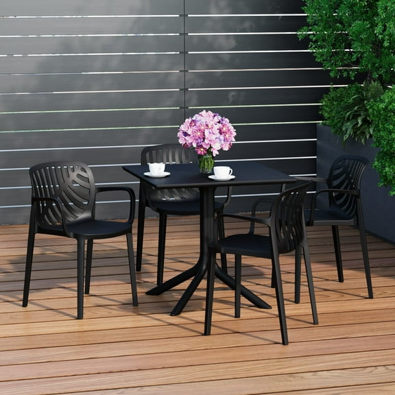 WestinTrends Playa 5-Piece Outdoor Square Patio Dining Table Set with Stackable Patio Dining Chairs, Black