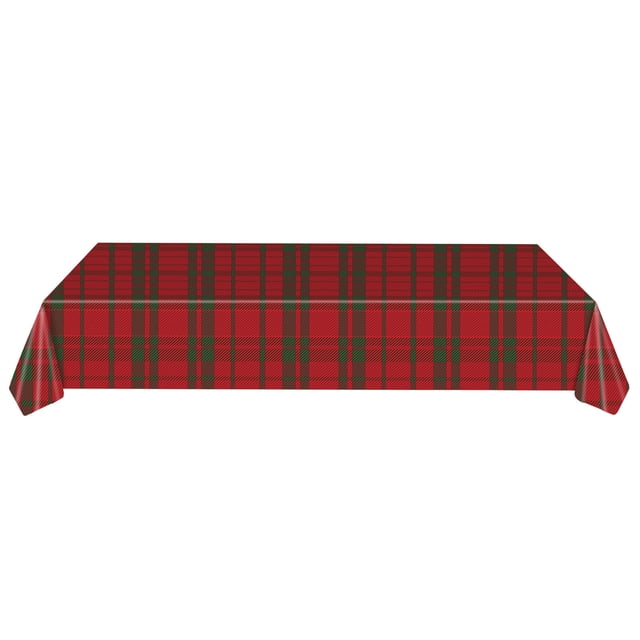 Disposable Plastic Tablecloth, Christmas Plaid Checkered Table Cover, Waterproof Rectangular Tablecloth for Holiday Party, Picnic and Daily Dining Decor