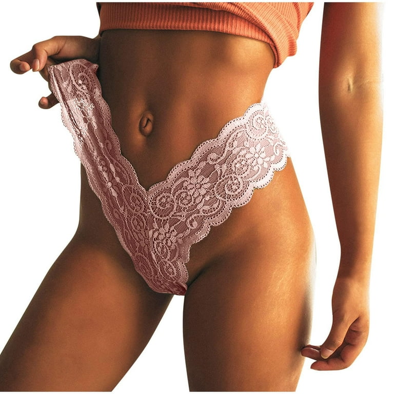 Homadles Womens Underwear- Lace See Through Mid Waisted Sexy Slim Fit  Breathable Stretch Brief Underwear Pink S