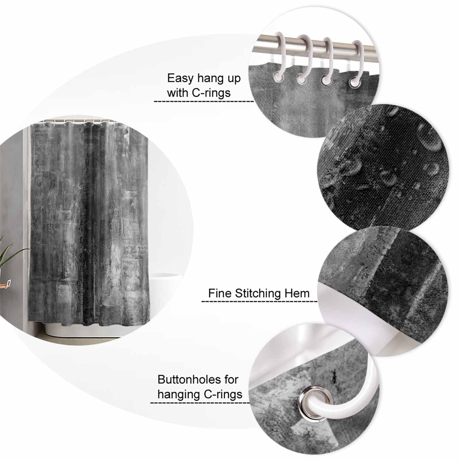 Grey Oil Painting Bathroom Curtain 72 Inch Shower Curtain with Hooks, Modern Abstract Graffiti Street Art Waterproof Polyester Bath Curtain Washable Bathtub Curtain 60''x 72''