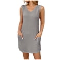 thumbnail image 2 of Summer Beach Dresses for Womens 2026 Plus Size Fashion Solid Color Pocket Fashion Large Size Sleeveless V-Neck Dress, 2 of 6