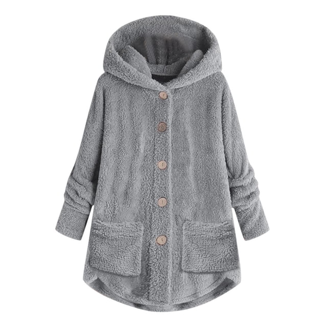 UPPADA Winter Coats For Women Plus Size Plush Teddy Coat Button Down Hooded Outerwear Oversized Loose Fleece Jackets With Pockets