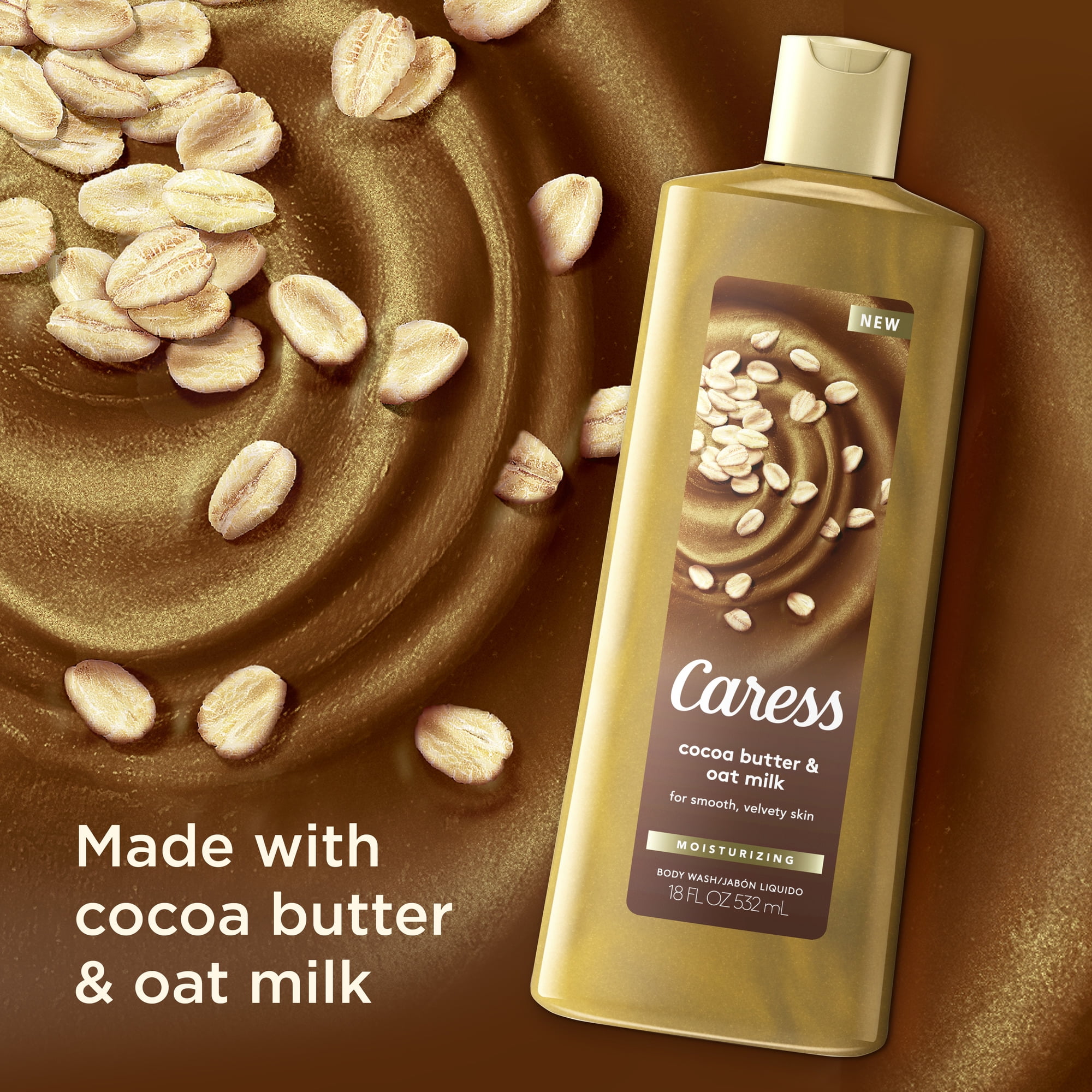 Caress Moisturizing Liquid Body Wash Cocoa Butter & Oat Milk, 18.6 oz 