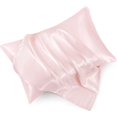 thumbnail image 2 of Juego estándar de 2 fundas de almohada de satén rosa rubor con cierre de sobre, funda de almohada de seda rosa rubor para cabello y piel (20 x 26), 2 of 5