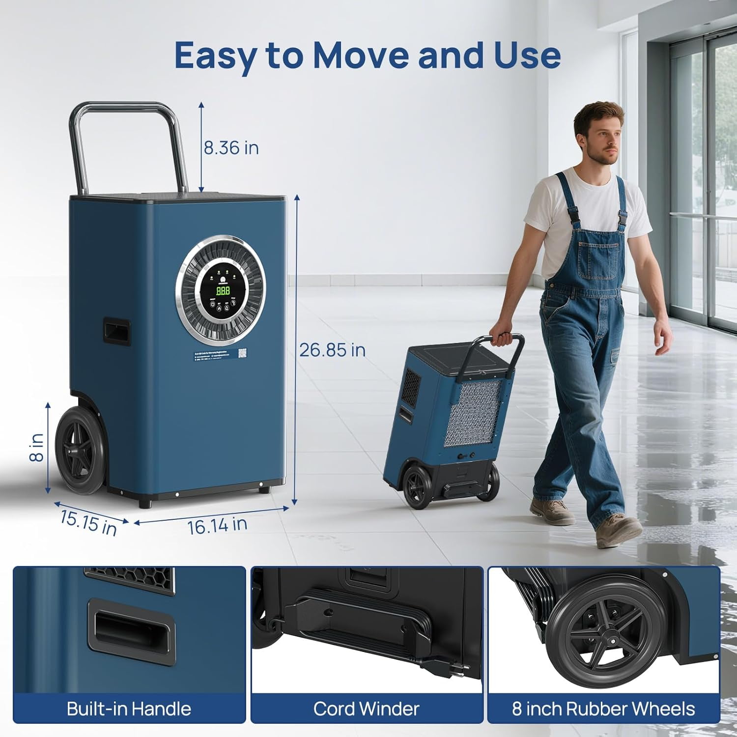 ARGENDON Commercial Dehumidifier with Pump for Basement, 110 Pints Heavy Duty Industrial  Dehumidifiers on Wheels with Drain Hose for Water Damage Restoration,Garage, AUTO Defrost ，SLGR Dehumidifiers