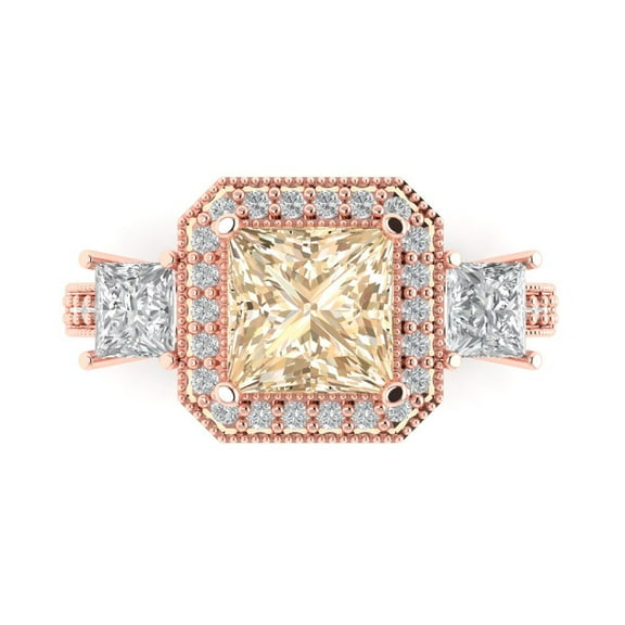 Three-Stone Engagement Ring for Women - 3.005ct Natural Morganite in 14K Rose Gold Promise Ring