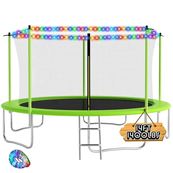 Ovatoys 1400LBS 14FT Trampoline for Adults and Kids,Trampoline with Enclosure,Light,Recreational Trampoline with Ladder, Heavy Duty Trampoline Capacity for 6-7 Kids