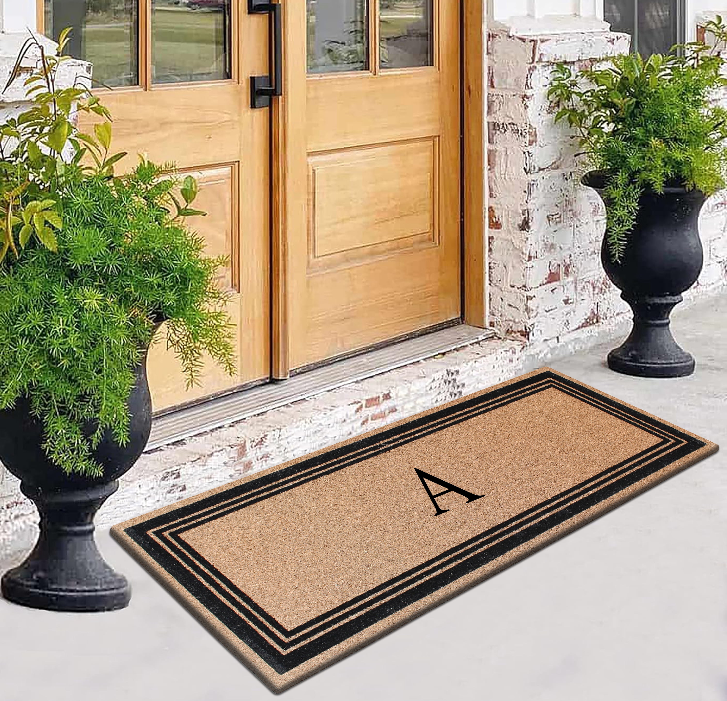 A1HC Natural Coir Flock Monogrammed Door Mat for Front Door, 30x60, Anti-Shed Treated Durable Doormat Outdoor Entrance, Heavy Duty, Thin Profile, Easy to Clean, Long Lasting, Front Door Entry Doormat