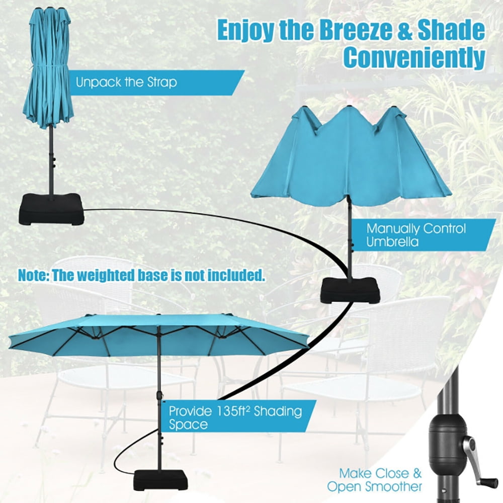 Aimee Lii 15 Feet Patio Double-Sided Umbrella with Hand-Crank System, Sunbrella Patio Umbrellas, Turquoise Aimee Lii 15 Feet Patio Double-Sided Umbrella with Hand-Crank System, Sunbrella Patio Umbrellas, Turquoise