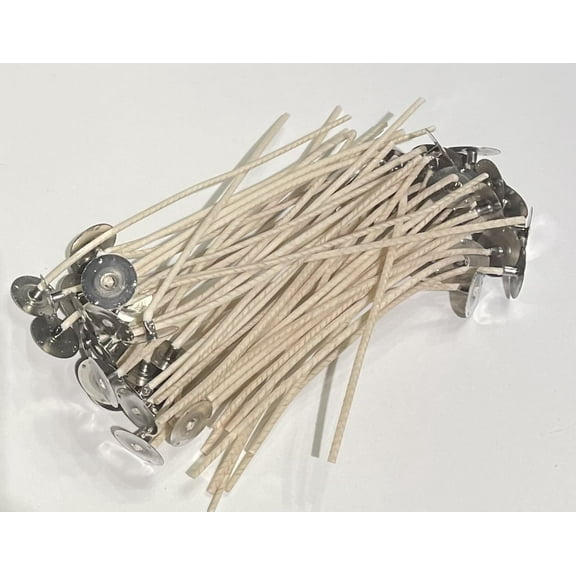 Jess Mae CD Candle Wicks - 50 ct - 6 Inches - Custom Assemblies (Pre-Waxed with Sustainer Tabs) - for DIY Candle Making Supplies - Made in USA - Hand Counted by US Veteran (CD-4)