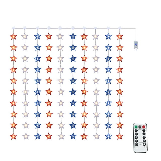 Lumières du 4 Juillet Bande en Cuir Cordon Lampe 8 Modes Lumière Étendue avec Télécommande Fête de l'Indépendance Lumières Rouges Blanches Bleues pour Décoration Intérieure Extérieure Maison