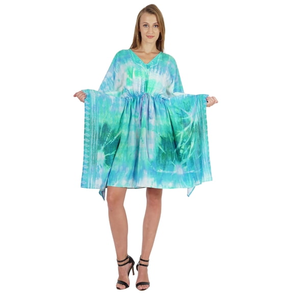 Bimba Printed Caftan Gown Maxi Robe Dress For Women Beachwear Short Swimsuit Cover Up