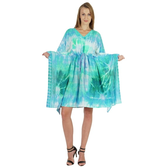 Bimba Printed Caftan Gown Maxi Robe Dress For Women Beachwear Short Swimsuit Cover Up