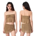 thumbnail image 2 of Douhoow Women 2 Piece Ruffle Outfits Ruched Mesh Tube Tops and Elastic Irregular Mini Skirt, 2 of 9