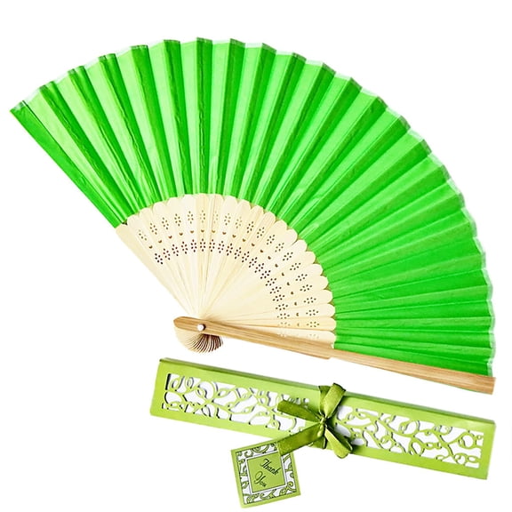 Handheld Paper Fan with Gift Box, Decorative Portable Fan Set, for Party Use, Personal Collection, Daily Cooling and Event Keepsake, by Cosmug, Green