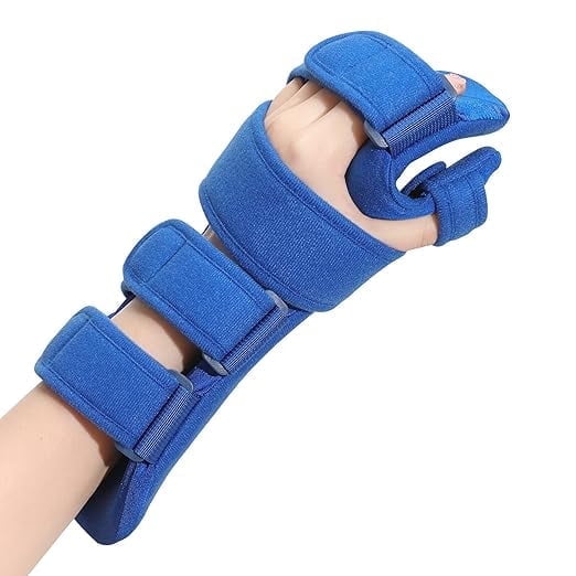 Rest position with left hand, Stroke Hand Therapy Equipment, Hand Brace with Finger Support for Stroke Recovery Patients, Carpal Tunnel Syndrome, Arthritis, Tendinitis, Metacarpal Breaks (Large Left)