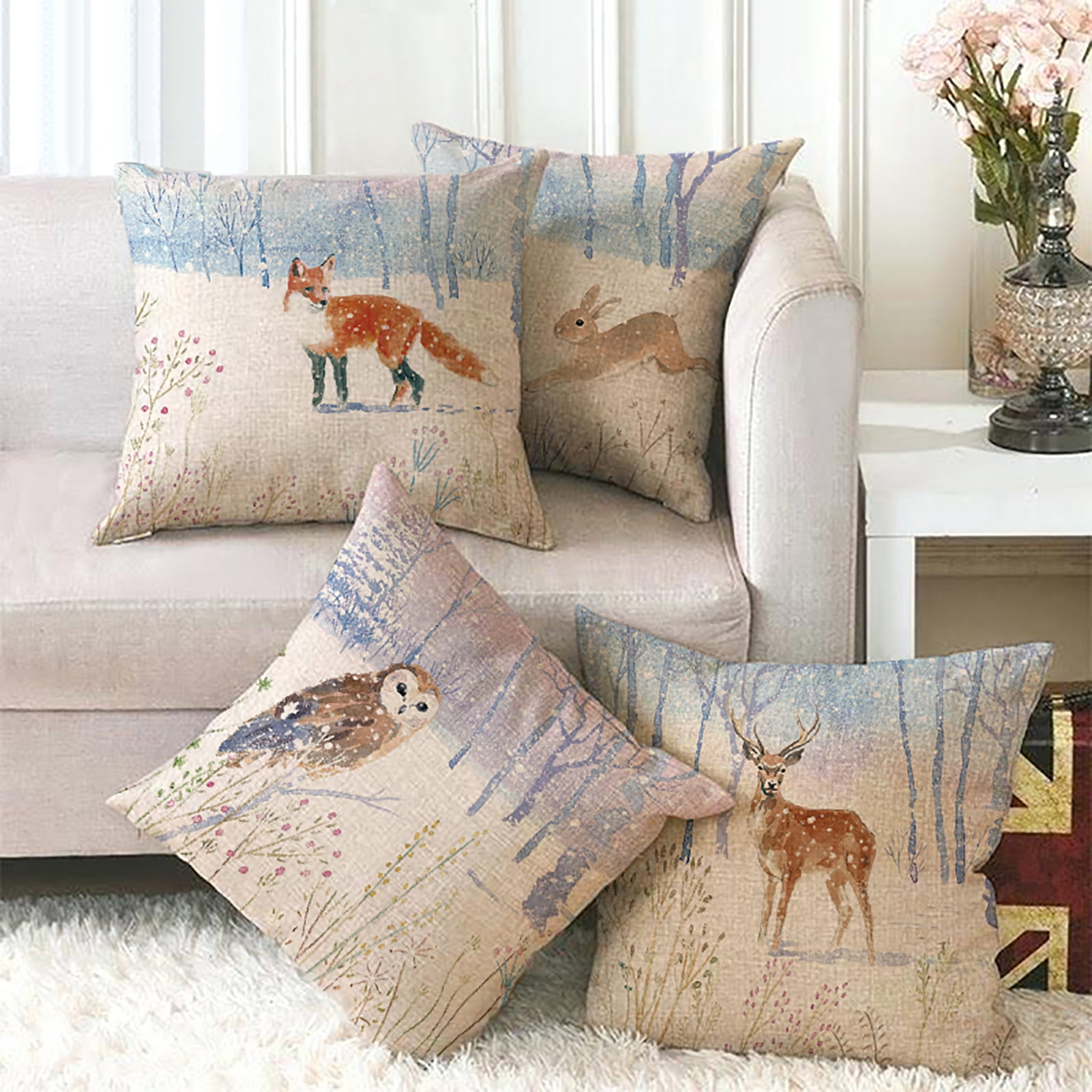 Cheers Fox Elk Rabbit Printed Print Linen Throw Pillow Case Sofa Chair Cushion Cover Walmart