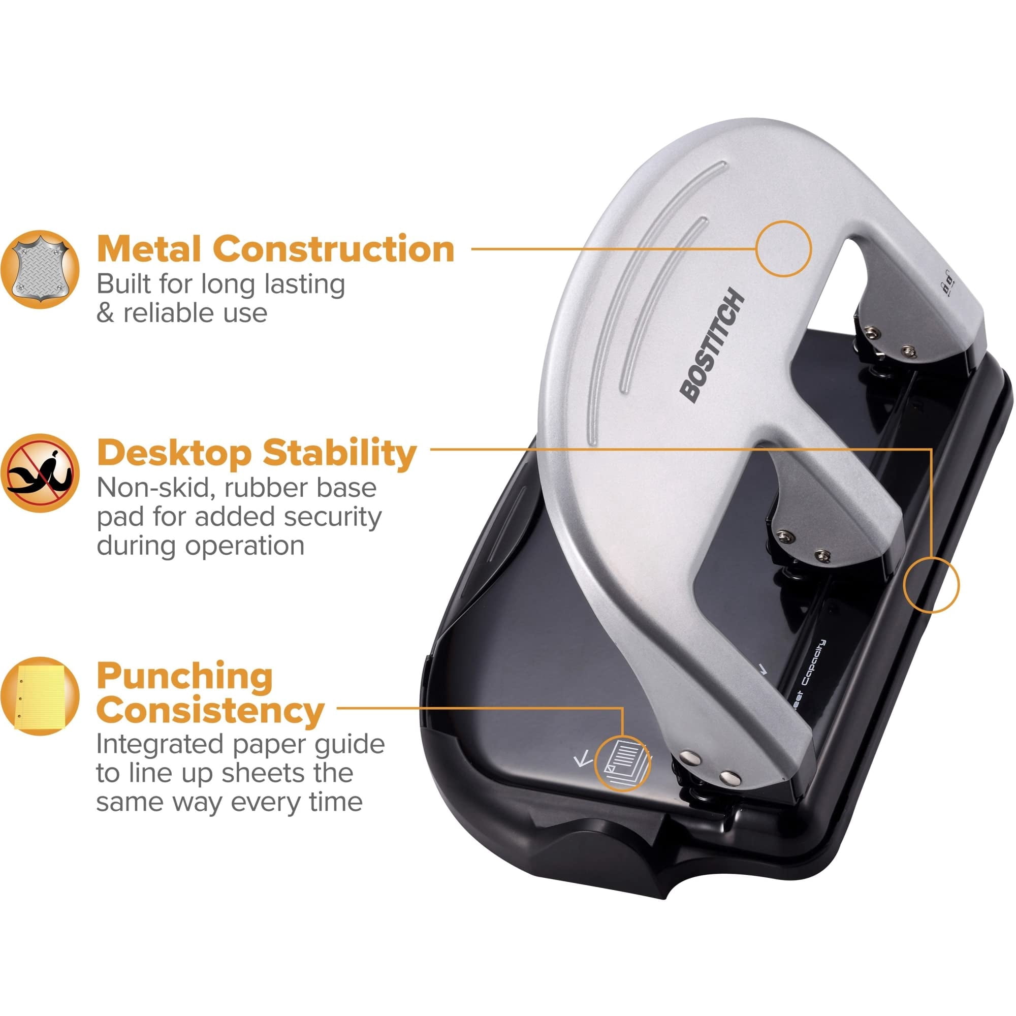 Bostitch EZ Squeeze? Three-Hole Punch, 40-Sheet Capacity, Reduced Effort