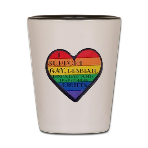 CafePress - Isupportgayrights - White/Black Shot Glass, Unique and Funny Shot Glass