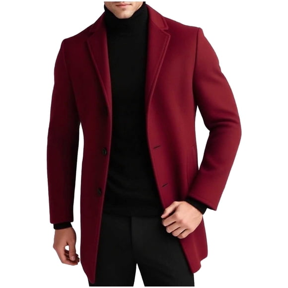 Dvprdro Men's Classic Single-Breasted Wool Coat Formal Long Sleeve Overcoat with Pockets Fall Winter Trendy Trench Jackets for Men