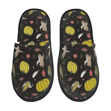 Balery yellow Pumpkin Corn Slient Indoor Furry Fleece Comfort House Shoes Soft Non-Slip Home Shoes Cotton slippers House Slippers-- Medium